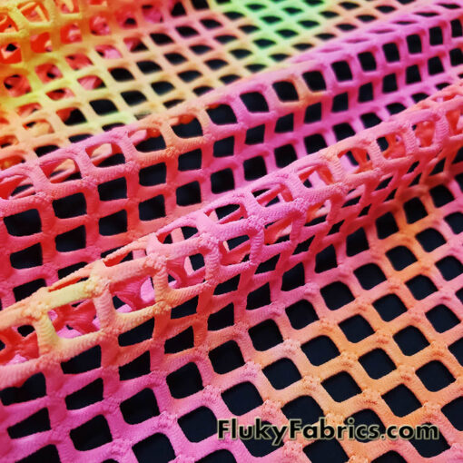 Neon Tie Dye Diamond Fishnet 4-Way Stretch Fabric