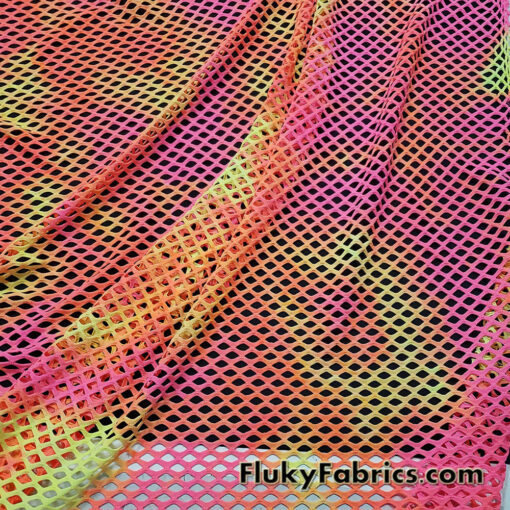 Neon Tie Dye Diamond Fishnet 4-Way Stretch Fabric