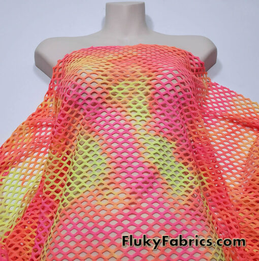 Neon Tie Dye Diamond Fishnet 4-Way Stretch Fabric