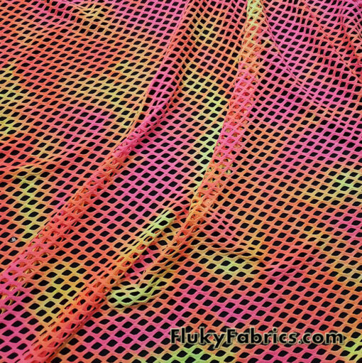 Neon Tie Dye Diamond Fishnet 4-Way Stretch Fabric