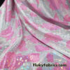 Pink and White Cow Print 4-Way Stretch Fabric with a Shattered Glass Rainbow Metallic Foil Micro Dots