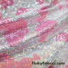 Pink and White Cow Print 4-Way Stretch Fabric with a Shattered Glass Rainbow Metallic Foil Micro Dots