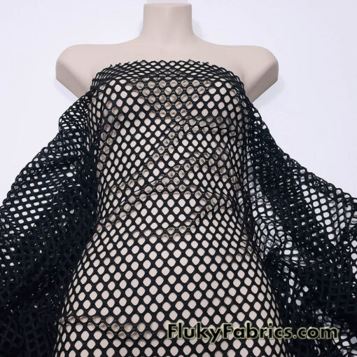 Versatile Black Fishnet Fabric with Diamond-Shaped Holes