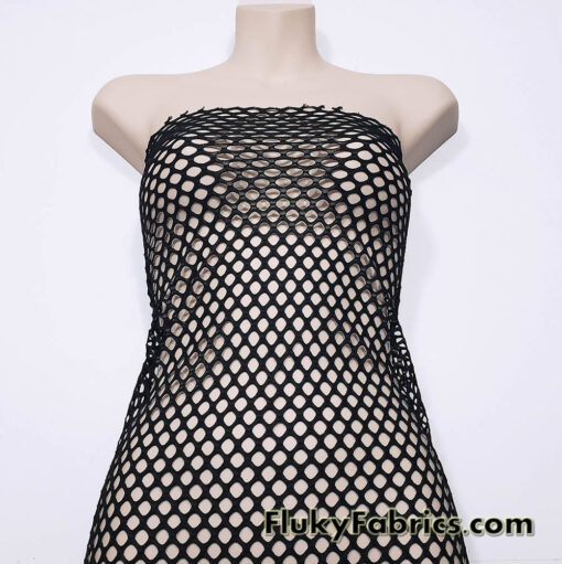 Versatile Black Fishnet Fabric with Diamond-Shaped Holes