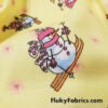 Winter Themed Vintage Cotton Rib Knit Fabric – Skiing Snowmen on Pastel Yellow