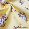 Winter Themed Vintage Cotton Rib Knit Fabric – Skiing Snowmen on Pastel Yellow