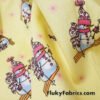 Winter Themed Vintage Cotton Rib Knit Fabric – Skiing Snowmen on Pastel Yellow
