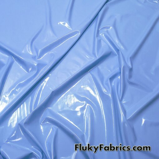 Baby Blue Imitation Latex Fabric – Glossy Liquid Look with 4-Way Stretch