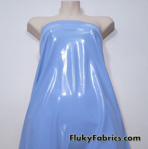 Baby Blue Imitation Latex Fabric – Glossy Liquid Look with 4-Way Stretch