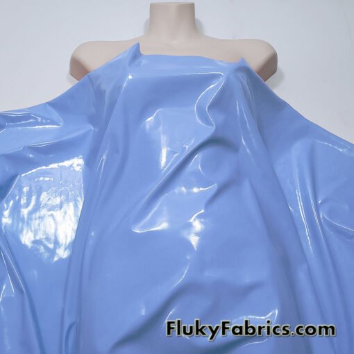 Baby Blue Imitation Latex Fabric – Glossy Liquid Look with 4-Way Stretch