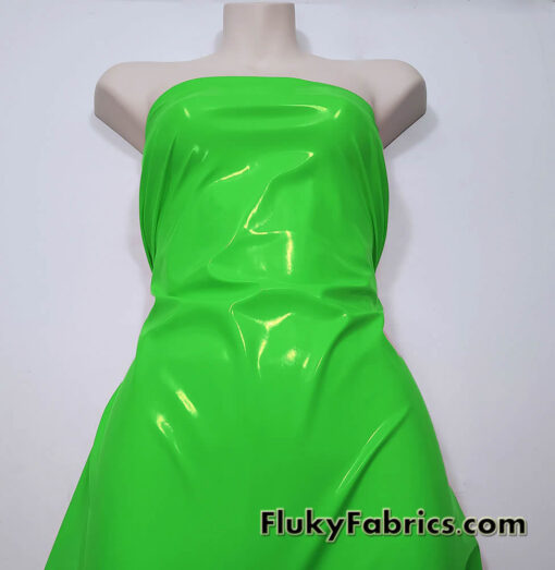 Bright Green Color Imitation Latex Fabric – Glossy Liquid Look with 4-Way Stretch
