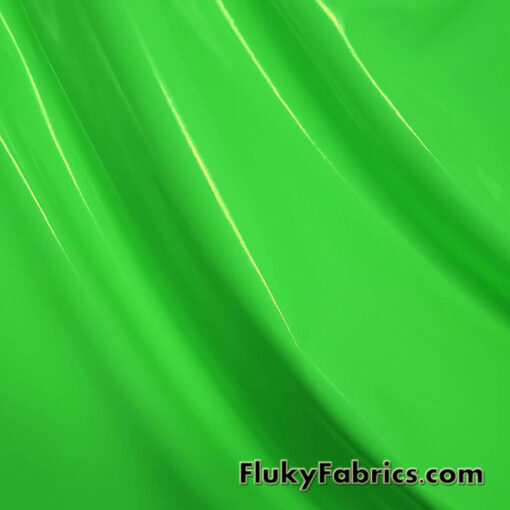 Bright Green Color Imitation Latex Fabric – Glossy Liquid Look with 4-Way Stretch