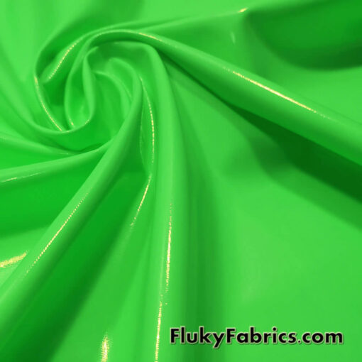Bright Green Color Imitation Latex Fabric – Glossy Liquid Look with 4-Way Stretch