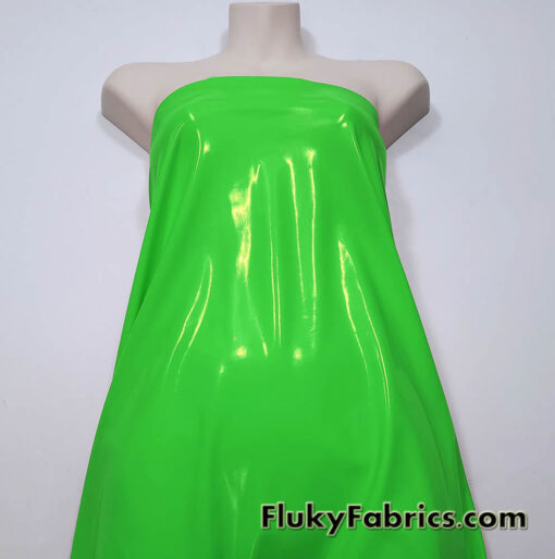 Bright Green Color Imitation Latex Fabric – Glossy Liquid Look with 4-Way Stretch