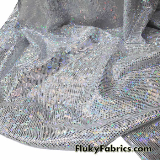 Silver Iridescent Shattered Glass Style 4-Way Stretch Spandex Fabric | Metallic Finish
