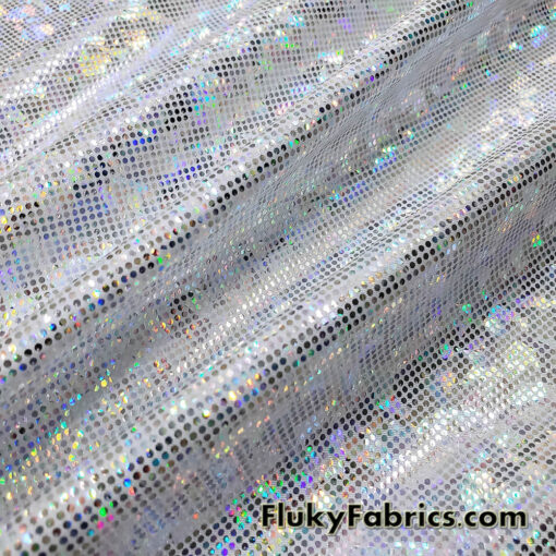 Silver Iridescent Shattered Glass Style 4-Way Stretch Spandex Fabric | Metallic Finish