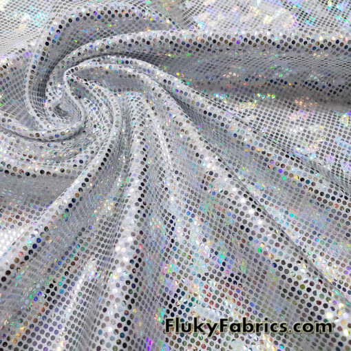 Silver Iridescent Shattered Glass Style 4-Way Stretch Spandex Fabric | Metallic Finish