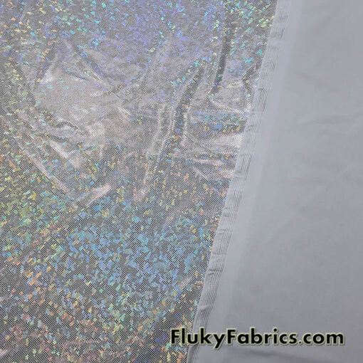 Silver Iridescent Shattered Glass Style 4-Way Stretch Spandex Fabric | Metallic Finish