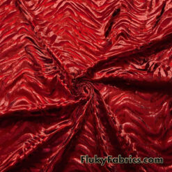 Zebra/Tiger Candy Red Metallic Foil on Crimson Red Crushed Velvet Fabric