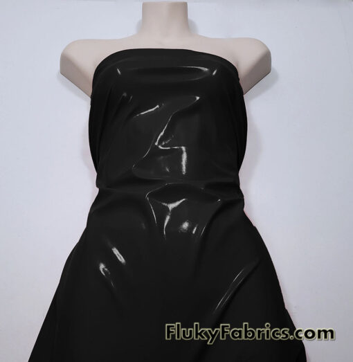 Black Imitation Latex Fabric – Glossy Liquid Look with 4-Way Stretch