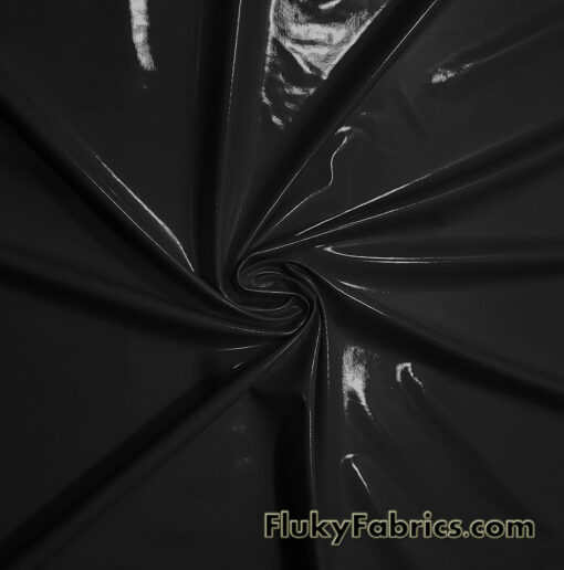 Black Imitation Latex Fabric – Glossy Liquid Look with 4-Way Stretch