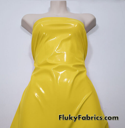 Bright Yellow Imitation Latex Fabric – Glossy Liquid Look with 4-Way Stretch