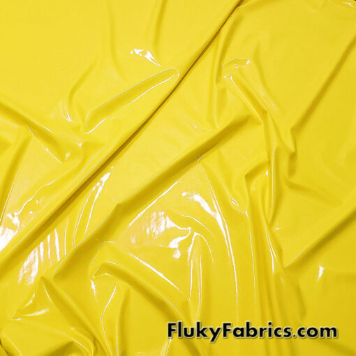 Bright Yellow Imitation Latex Fabric – Glossy Liquid Look with 4-Way Stretch