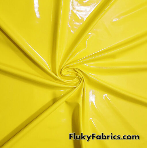 Bright Yellow Imitation Latex Fabric – Glossy Liquid Look with 4-Way Stretch