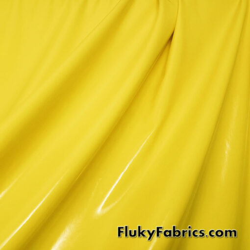Bright Yellow Imitation Latex Fabric – Glossy Liquid Look with 4-Way Stretch
