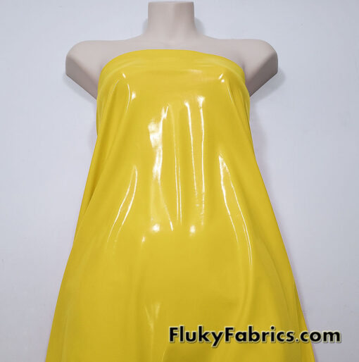 Bright Yellow Imitation Latex Fabric – Glossy Liquid Look with 4-Way Stretch