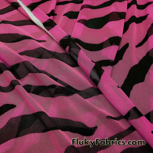Hot Pink and Black Abstract Animal Print 4-Way Stretch Mesh Sheer Spandex Fabric