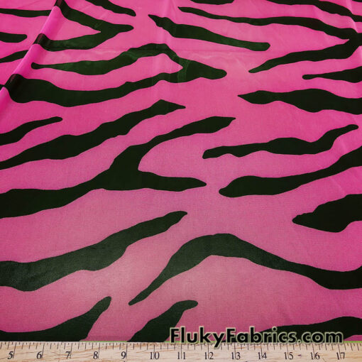 Hot Pink and Black Abstract Animal Print 4-Way Stretch Mesh Sheer Spandex Fabric