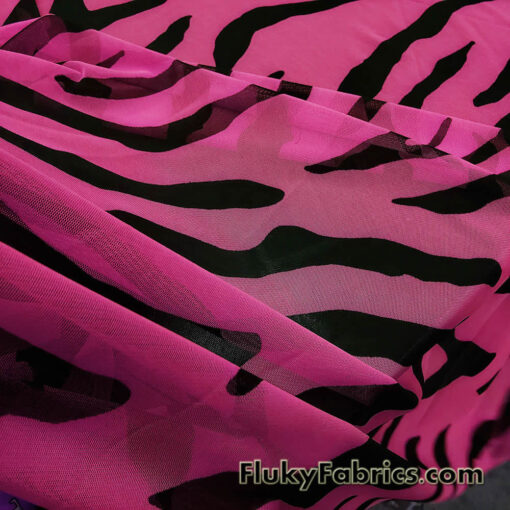 Hot Pink and Black Abstract Animal Print 4-Way Stretch Mesh Sheer Spandex Fabric