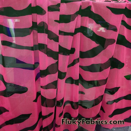 Hot Pink and Black Abstract Animal Print 4-Way Stretch Mesh Sheer Spandex Fabric