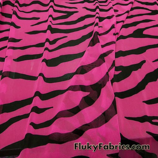 Hot Pink and Black Abstract Animal Print 4-Way Stretch Mesh Sheer Spandex Fabric