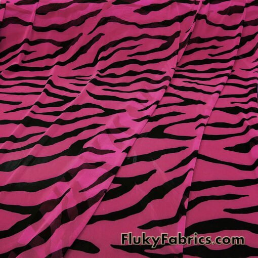 Hot Pink and Black Abstract Animal Print 4-Way Stretch Mesh Sheer Spandex Fabric