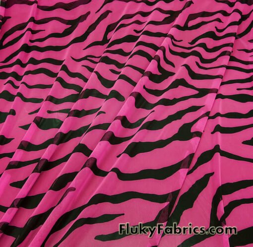Hot Pink and Black Abstract Animal Print 4-Way Stretch Mesh Sheer Spandex Fabric