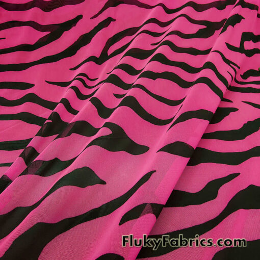 Hot Pink and Black Abstract Animal Print 4-Way Stretch Mesh Sheer Spandex Fabric