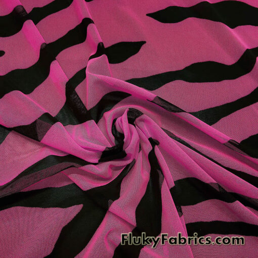 Hot Pink and Black Abstract Animal Print 4-Way Stretch Mesh Sheer Spandex Fabric