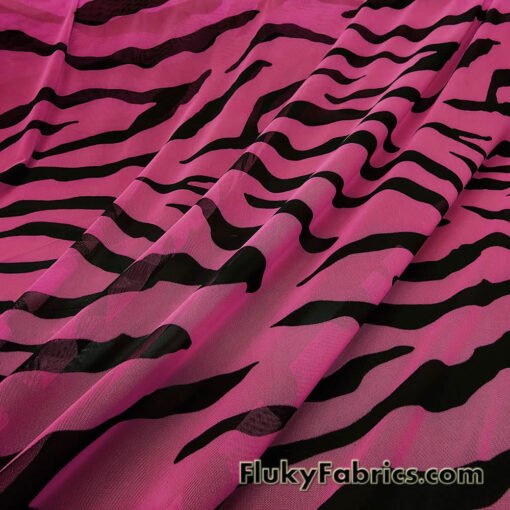 Hot Pink and Black Abstract Animal Print 4-Way Stretch Mesh Sheer Spandex Fabric