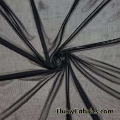 Black Power Mesh Fabric - 4-Way Stretch Sheer Nylon Spandex for Swimwear, Lingerie, Costumes, and Apparel @flukyfabrics