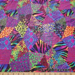 Multicolor Safari Patchwork Animal Print Nylon Spandex Fabric – 4-Way Stretch, 58/60″ Wide