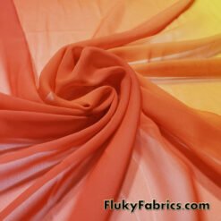 Red to Orange to Yellow Ombre Chiffon Fabric - 100% Polyester, Sheer with Fluid Drape - 59/60" Wide