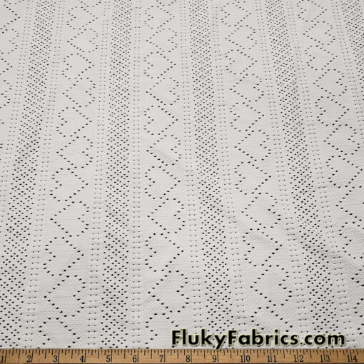 Small Hearts Off White Faux Crochet 4-Way Stretch Nylon Spandex Fabric