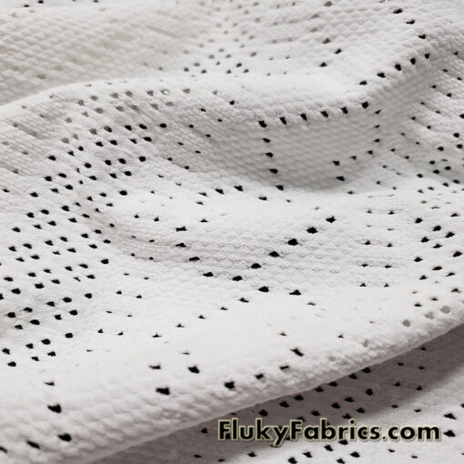 Small Hearts Off White Faux Crochet 4-Way Stretch Nylon Spandex Fabric