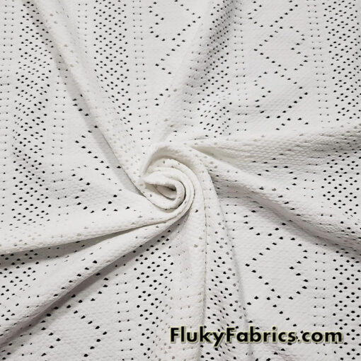Small Hearts Off White Faux Crochet 4-Way Stretch Nylon Spandex Fabric