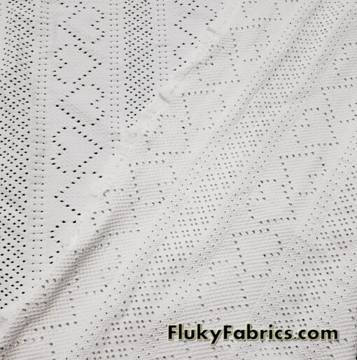 Small Hearts Off White Faux Crochet 4-Way Stretch Nylon Spandex Fabric