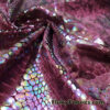 Iridescent Foil on Burgundy Exotic Dragon Scales Black Metallic Foil on Crushed Ice Velvet 4-Way Stretch Fabric