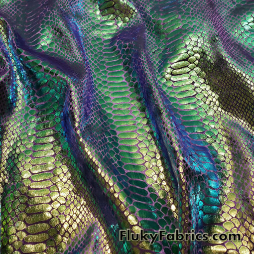 Light Green Metallic Exotic Two Tone Dragon Scales on Purple Crushed Ice Velvet