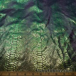 Light Green Metallic Exotic Two Tone Dragon Scales on Purple Crushed Ice Velvet Fabric by the Yard @flukyfabrics